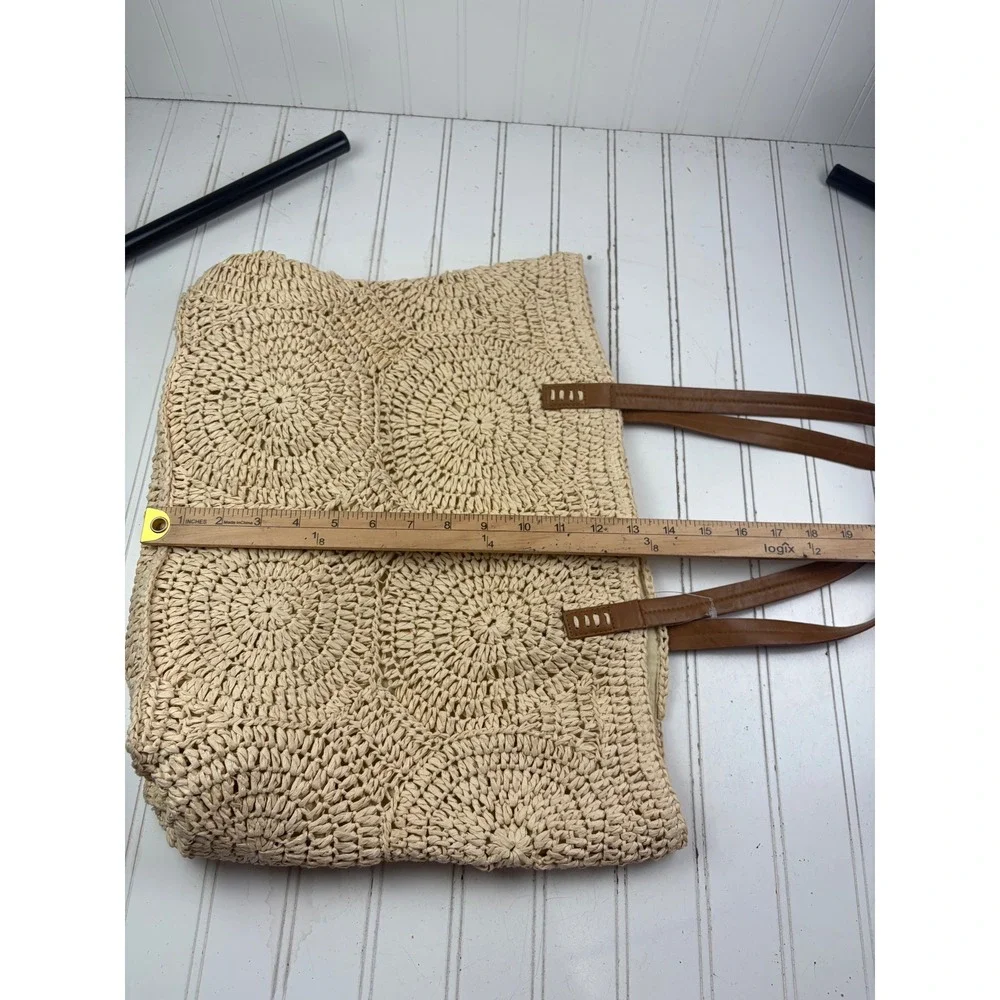 Straw Studios Vintage Y2K Woven Crochet Circle Medallion Vacation Shoulder Bag
